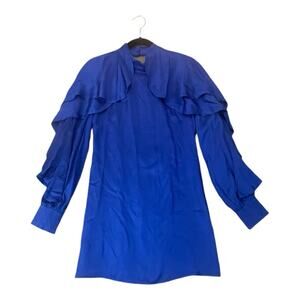 FARM RIO Mini‎ Dress Womens Medium Bright Blue Open Back Ruffled Long Sleeve